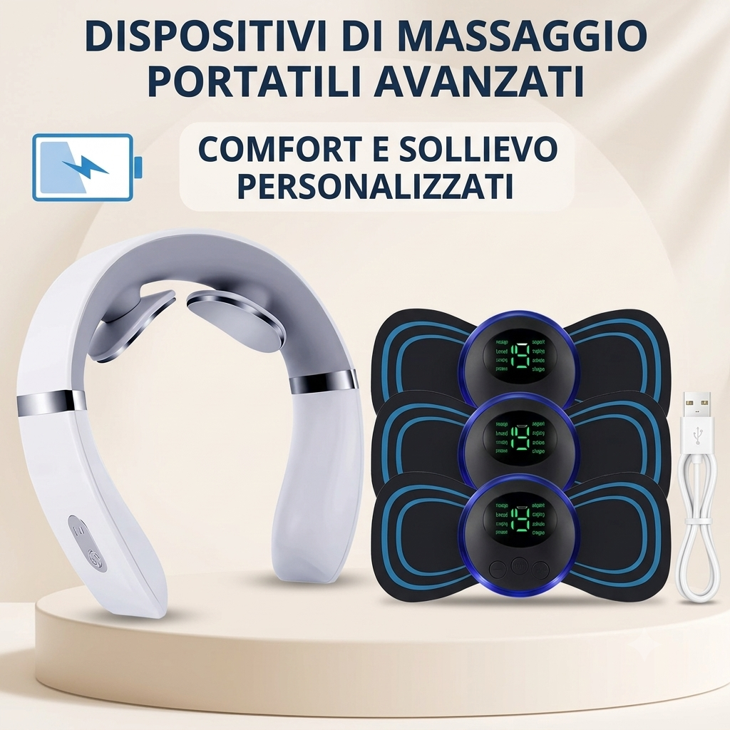 Set Benessere Totale: Massaggiatore Cervicale Intelligente + 3x Elettrostimolatori EMS a 19 Livelli – Sollievo Professionale Ovunque Tu Sia (Copia)